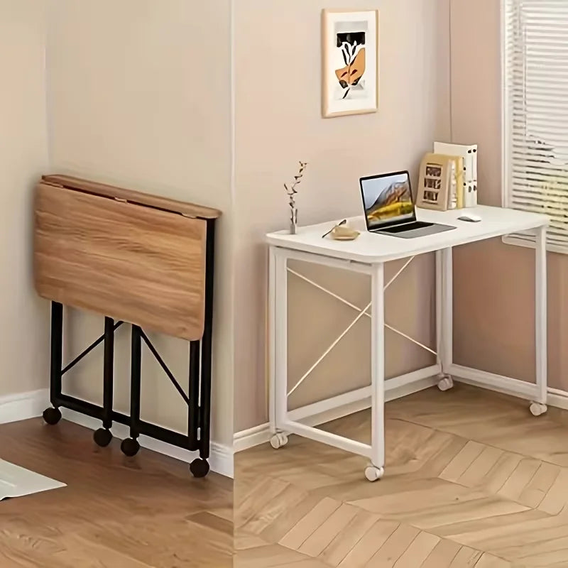 Foldable Rolling Laptop Desk With X Shaped Metal Frame And Lockable Casters