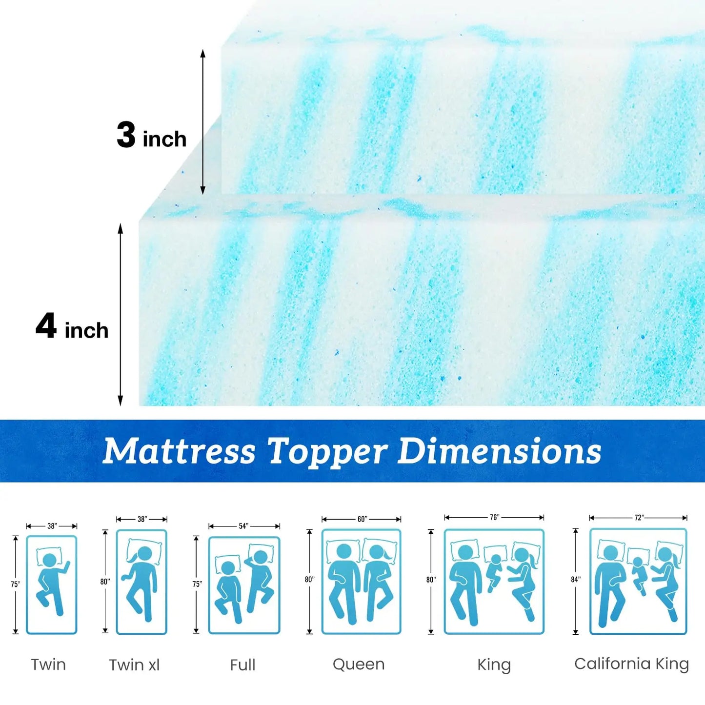Memory Foam And Gel Bed Topper For Home Bedroom