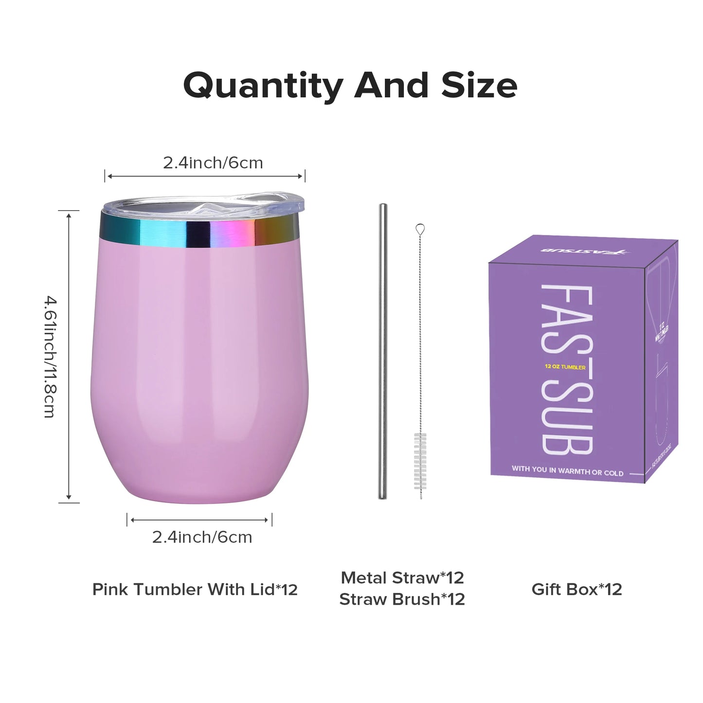 Fastsub Insulated Double Wall Stainless Steel Stemless Wine Glass