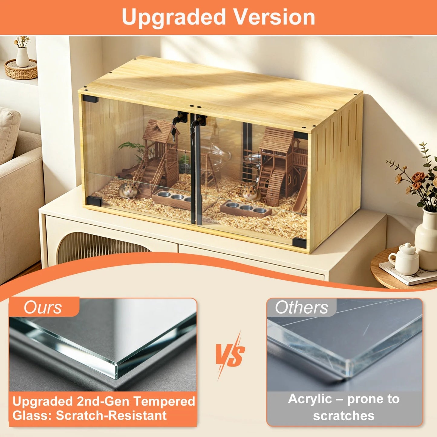 Wooden Hamster And Guinea Pig Cage Removable Divider Tempered Glass Panels