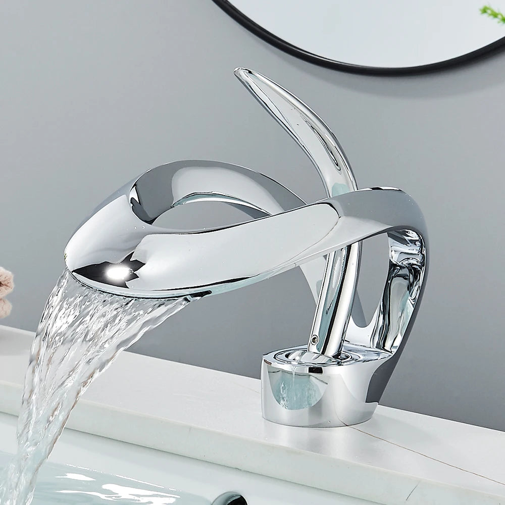 Rozin Brass Waterfall Basin Faucet Hot Cold Mixer Tap Bathroom