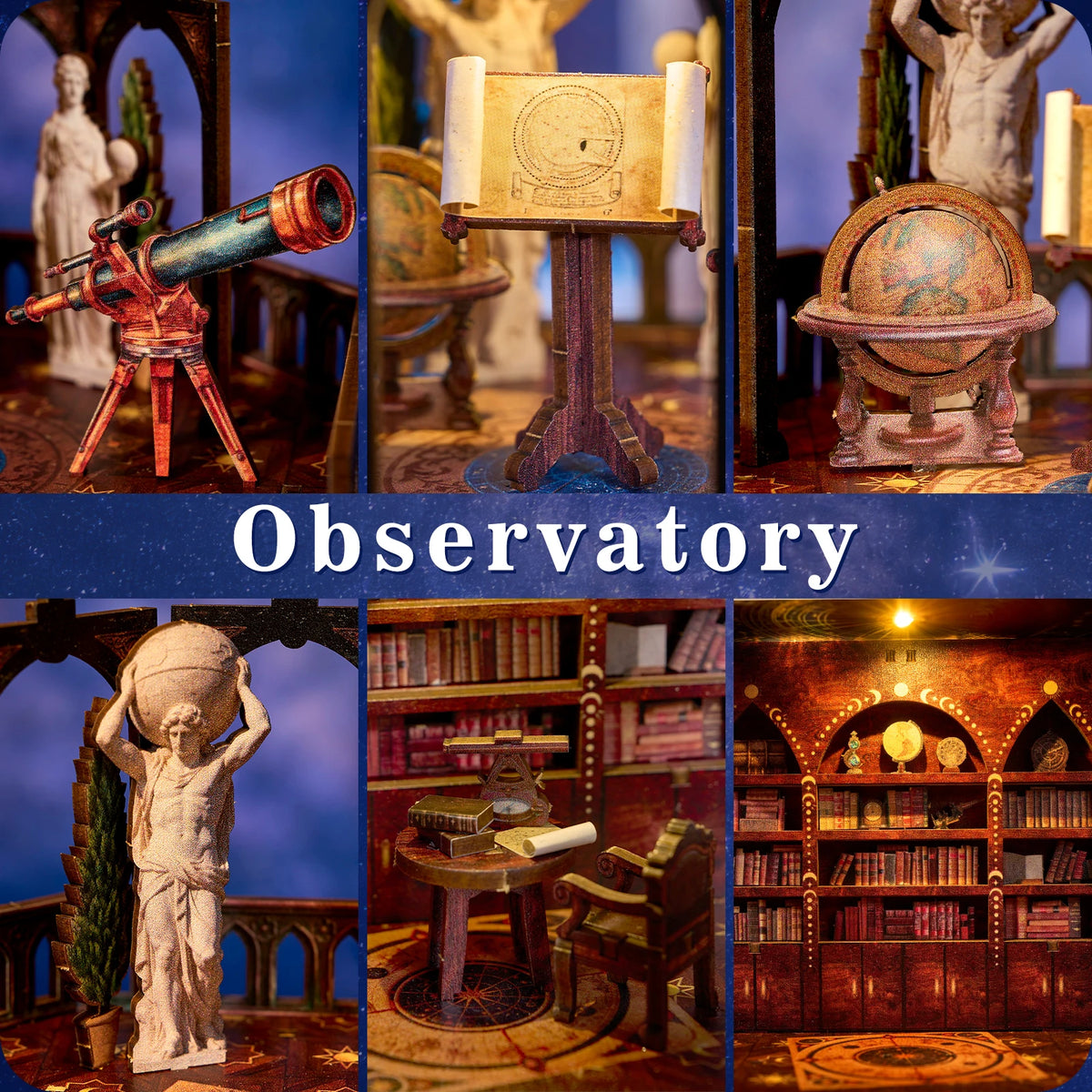 DIY Wooden Book Nook Kit, Observatory Bookshelf Decoration