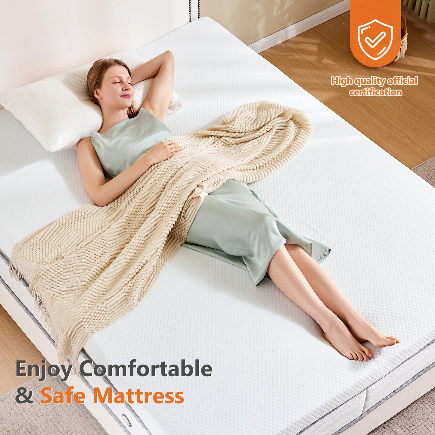 JHK Gel-Infused Memory Foam Mattress Topper With Fabric Cover Breathable