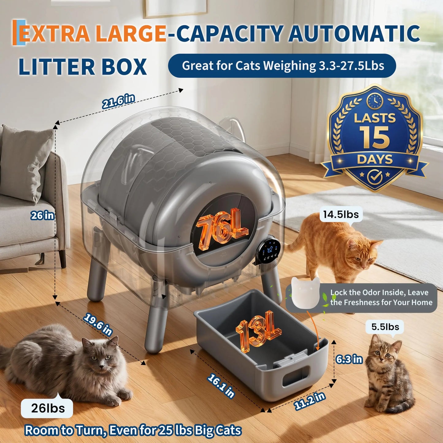 HiMISS Automatic Self Cleaning Cat Litter Box With App Control