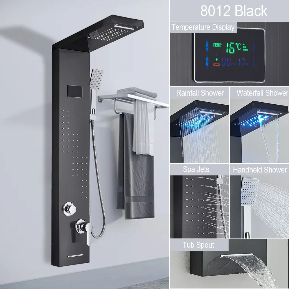 Myqualife Led Digital Shower Panel Tower With Spa Massage Jets