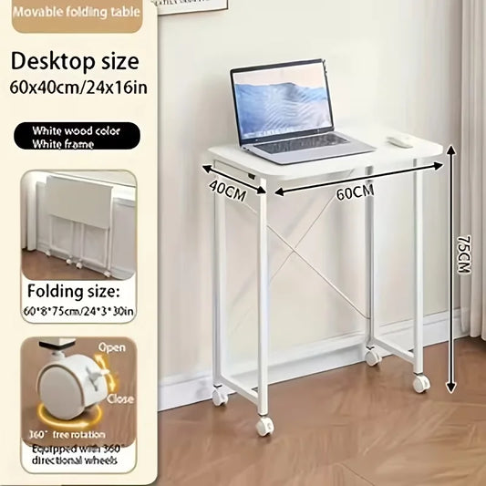 Foldable Rolling Laptop Desk With X Shaped Metal Frame And Lockable Casters