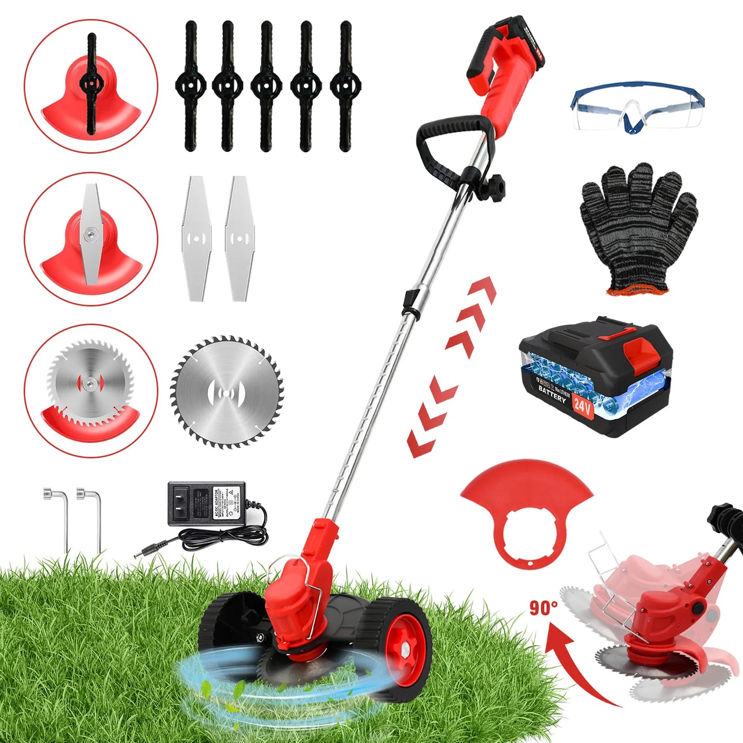 21V Cordless Weed Wacker 3-In-1 Trimmer With Wheels Edger