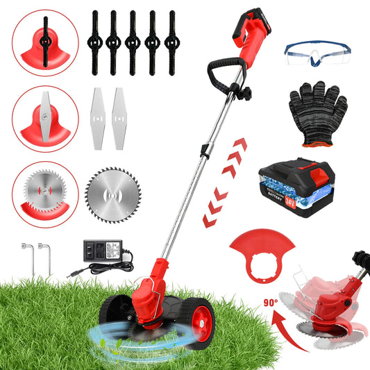 21V Cordless Weed Wacker 3-In-1 Trimmer With Wheels Edger