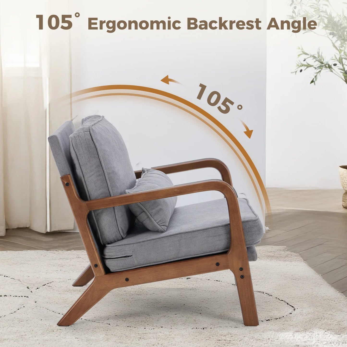 JHK Mid Century Modern Wood Armchair With Cushioned Seat