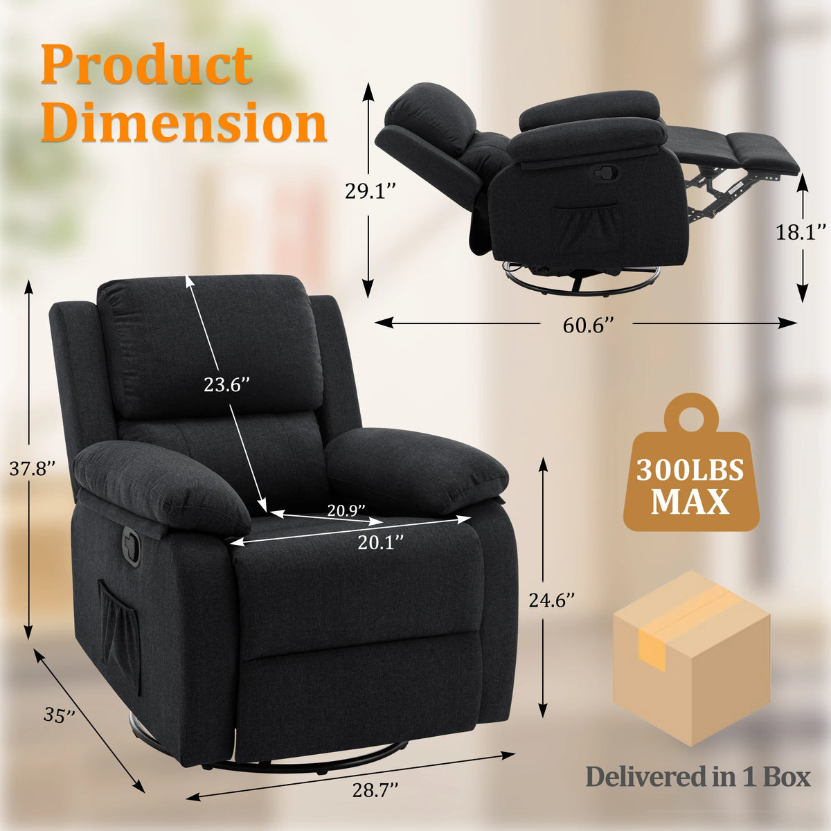 Korser Modern Fabric Swivel Rocking Recliner Chair for Living Room
