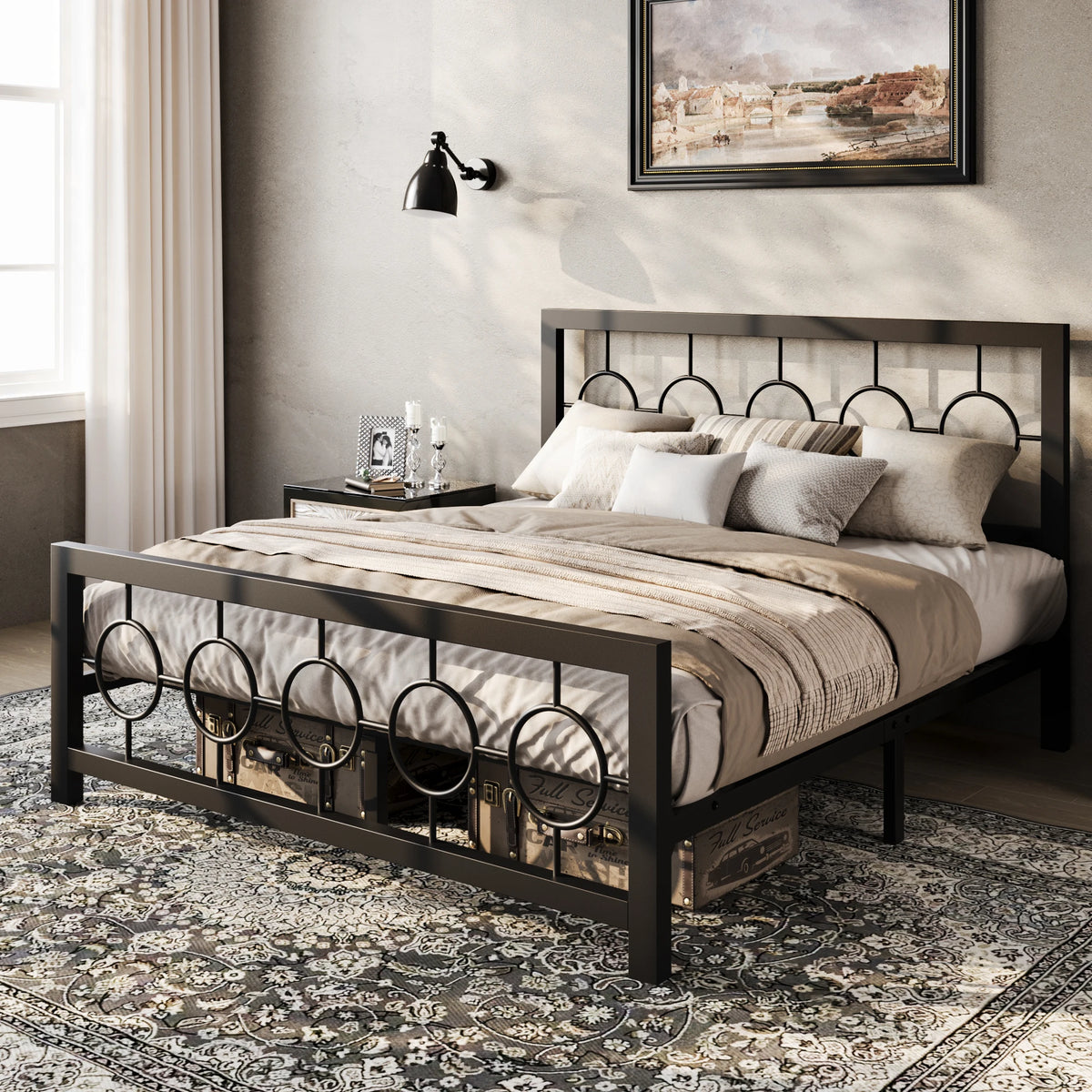 Hoomic Metal Platform Bed Frame With Classic Vintage Style
