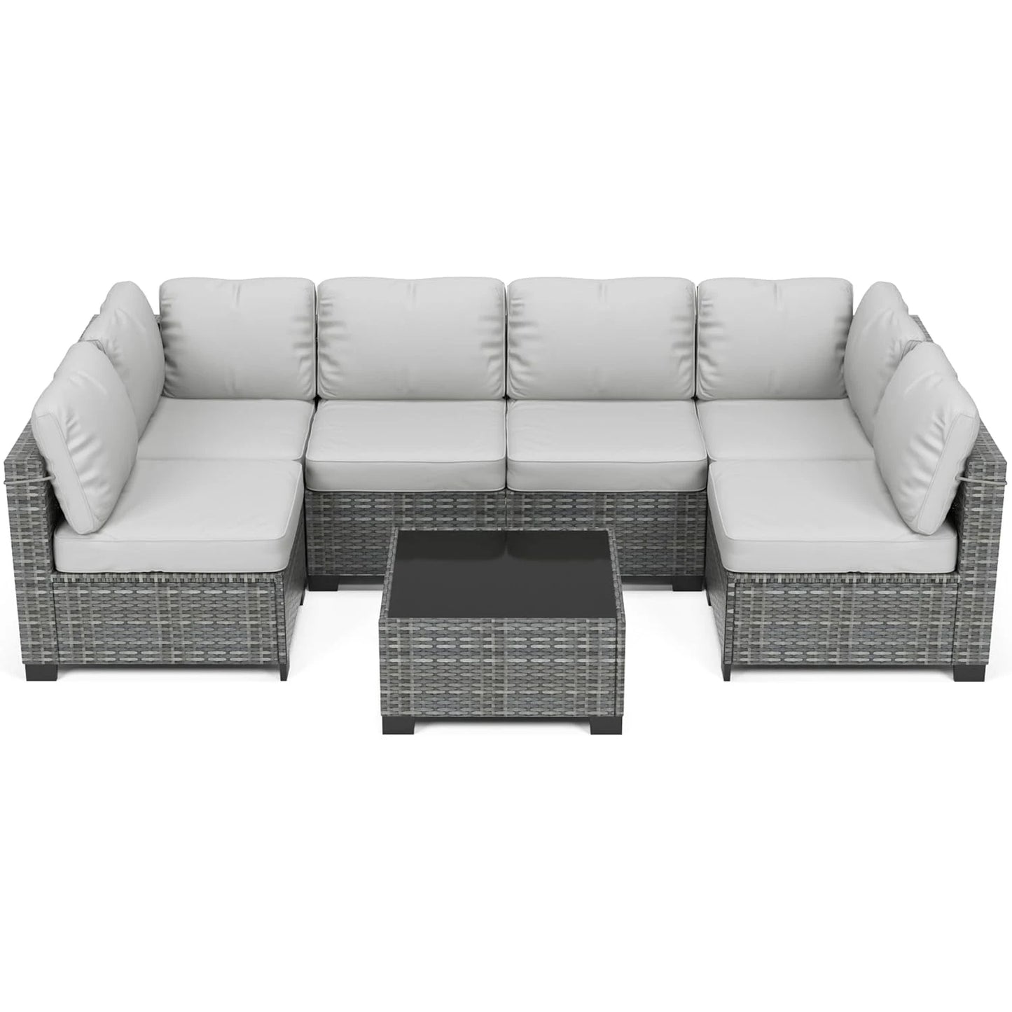 HobbyLane 7-Piece Modular Outdoor Furniture Set PE Rattan Wicker Balcony