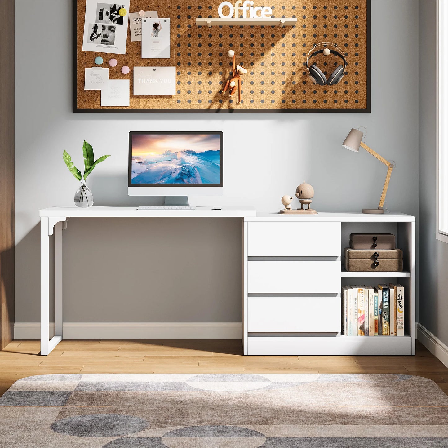 Tribesigns L Shaped Computer Desk With Drawers And Shelves