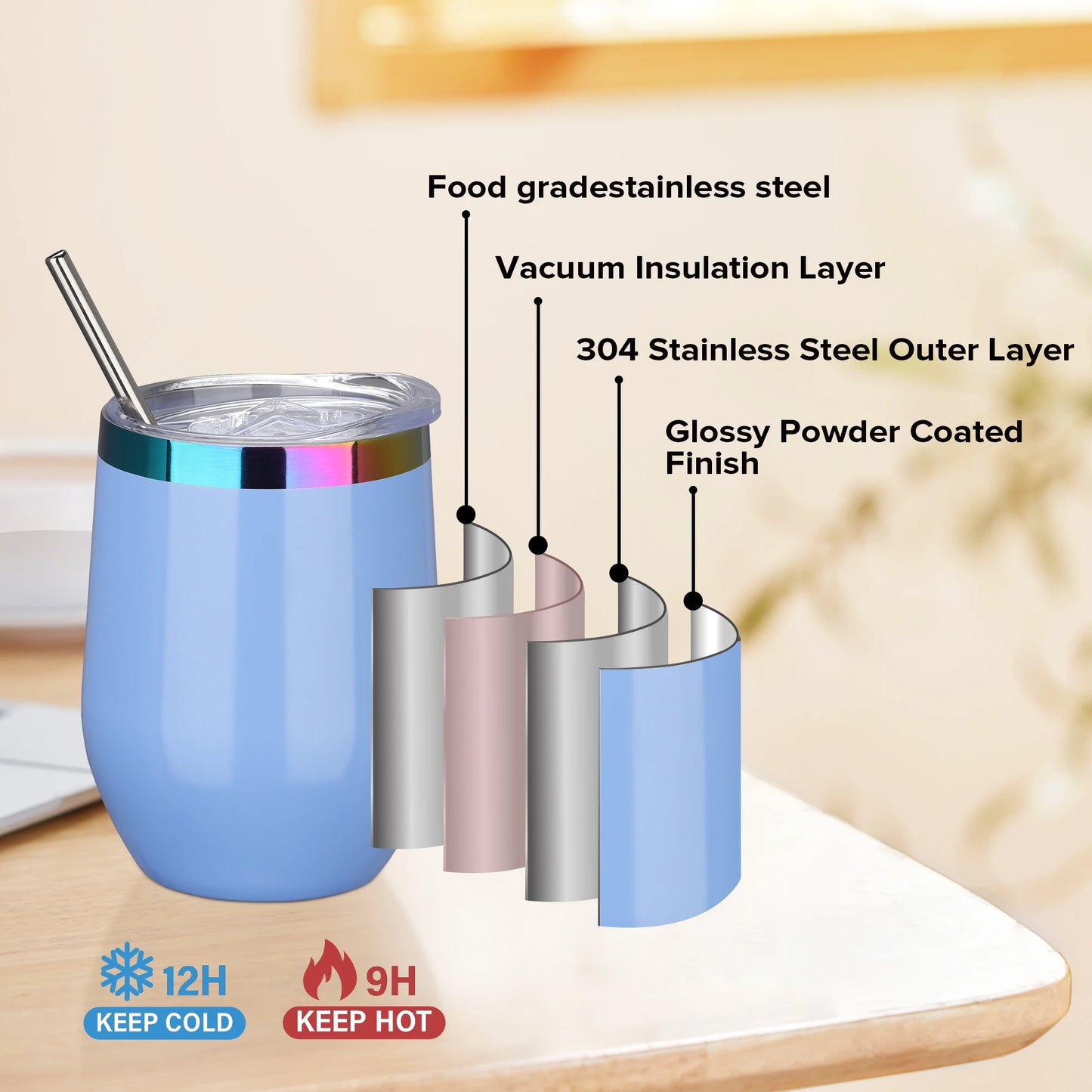 Fastsub Insulated Double Wall Stainless Steel Stemless Wine Glass