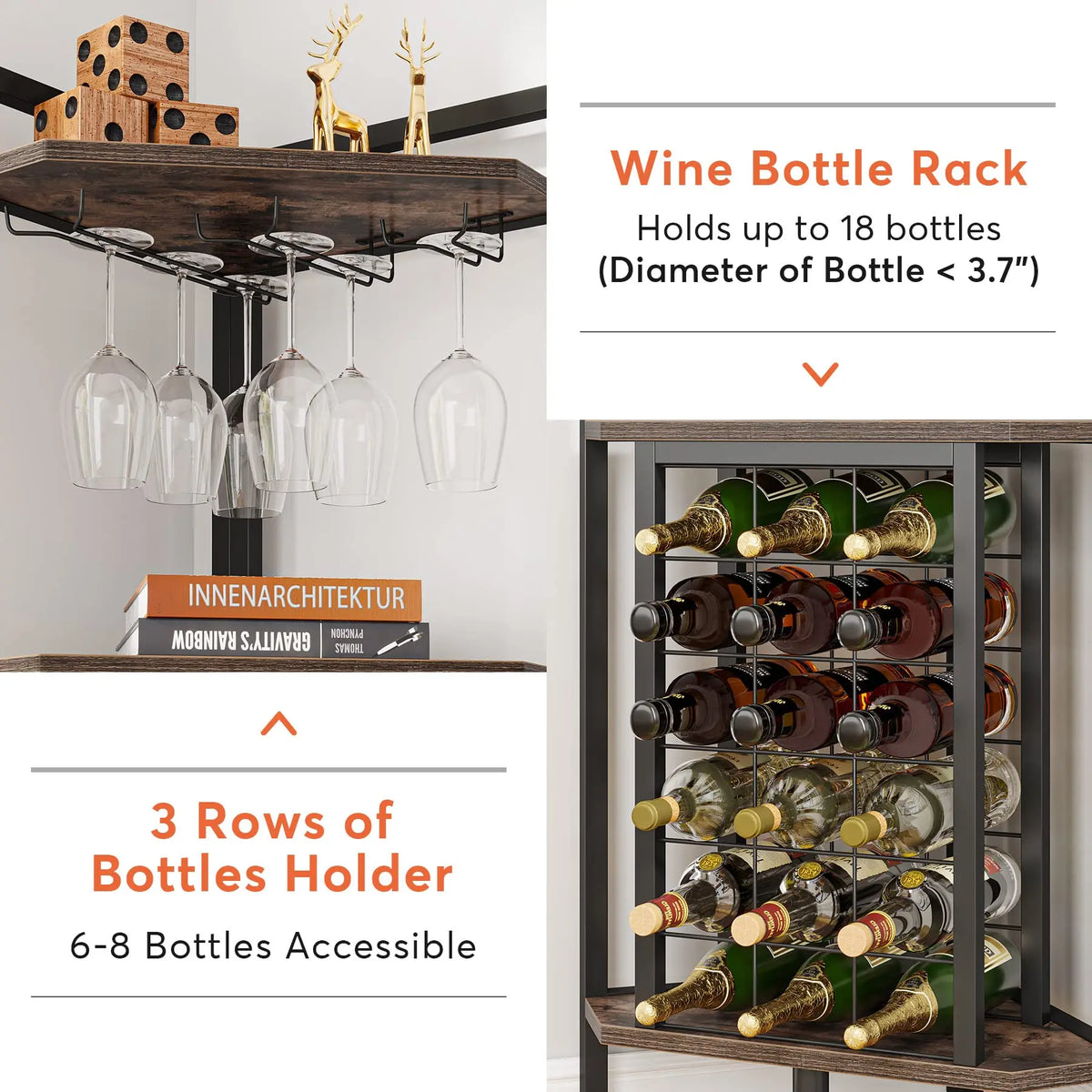 Tribesigns Modern Wooden Wine Rack Bar Cabinet With Glass Holder