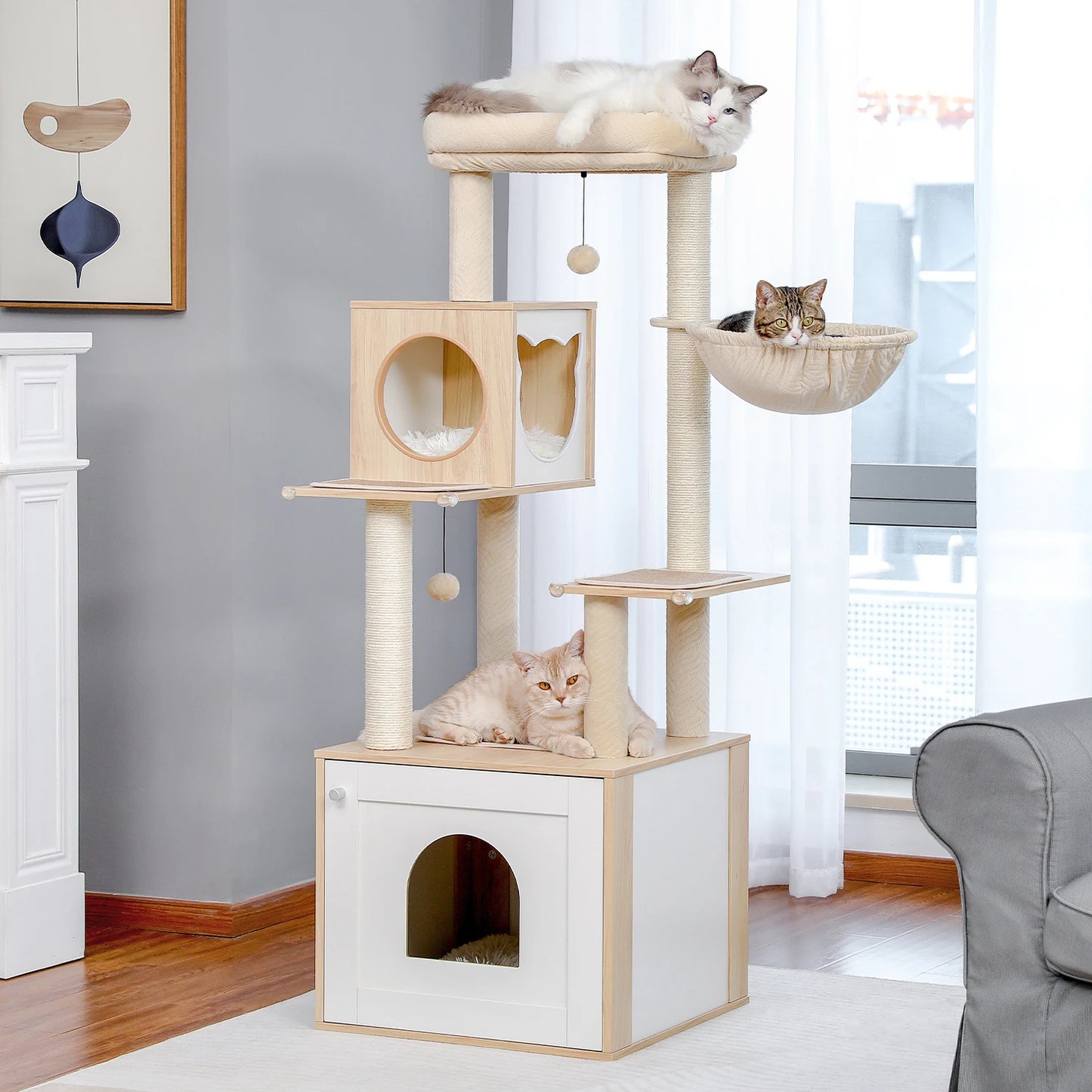 PAWZ Ro Multi Level Cat Tree Indoor Wood Tower Series