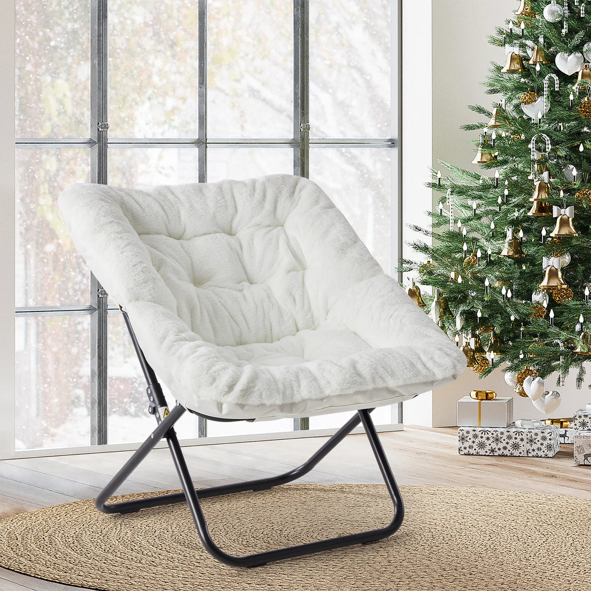 JHK Plush Saucer Chair With Metal Frame For Modern Lounge