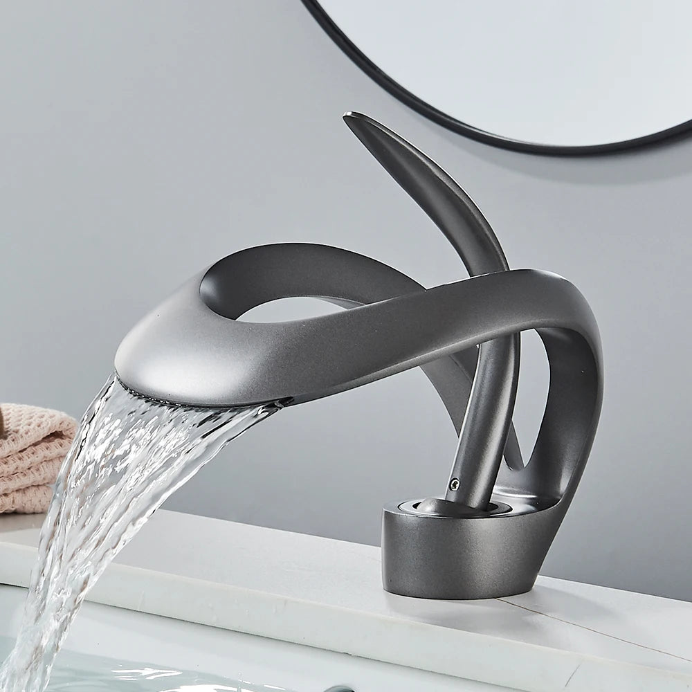 Rozin Brass Waterfall Basin Faucet Hot Cold Mixer Tap Bathroom
