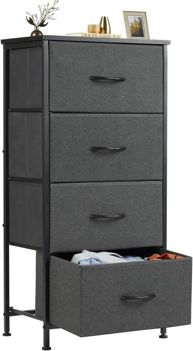 XIUWO Sweetcrispy Nightstand With 4 Fabric Drawers Wood Top