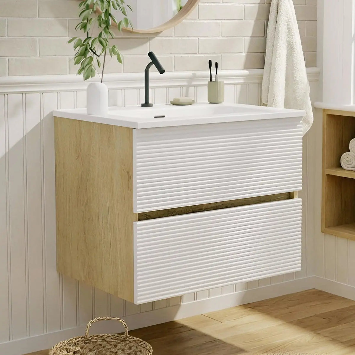 Modern Floating Bathroom Vanity With Sink And Soft Closing Drawers