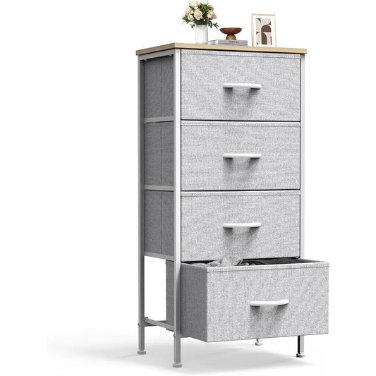 XIUWO Sweetcrispy Nightstand With 4 Fabric Drawers Wood Top