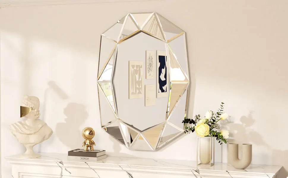 Wisfor Beveled Glass Wall Mirror With Diamond Edge Accents