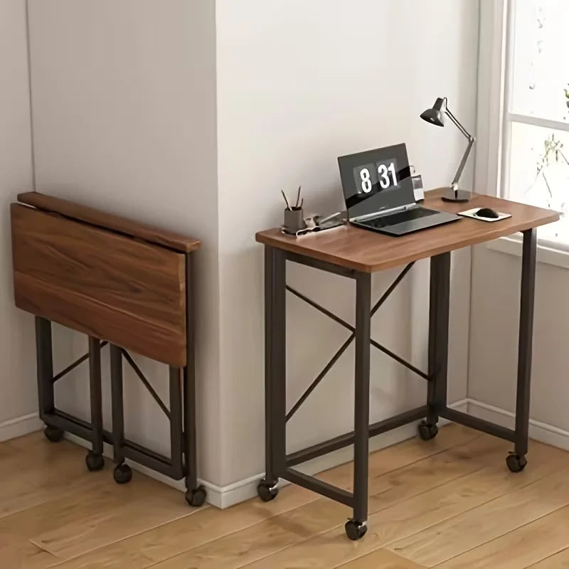 Foldable Rolling Laptop Desk With X Shaped Metal Frame And Lockable Casters