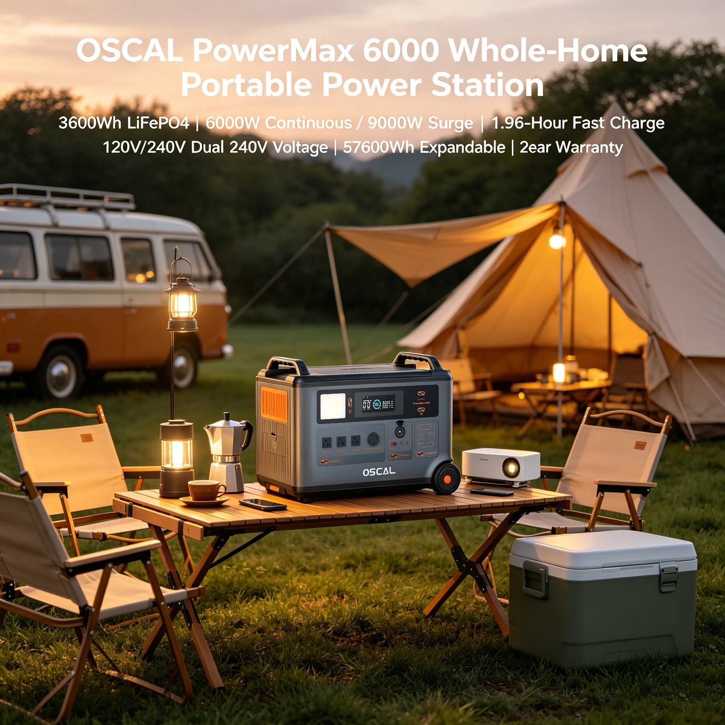 OSCAL PowerMax 6000 Solar Generator 3600Wh LiFePO4 Battery Station