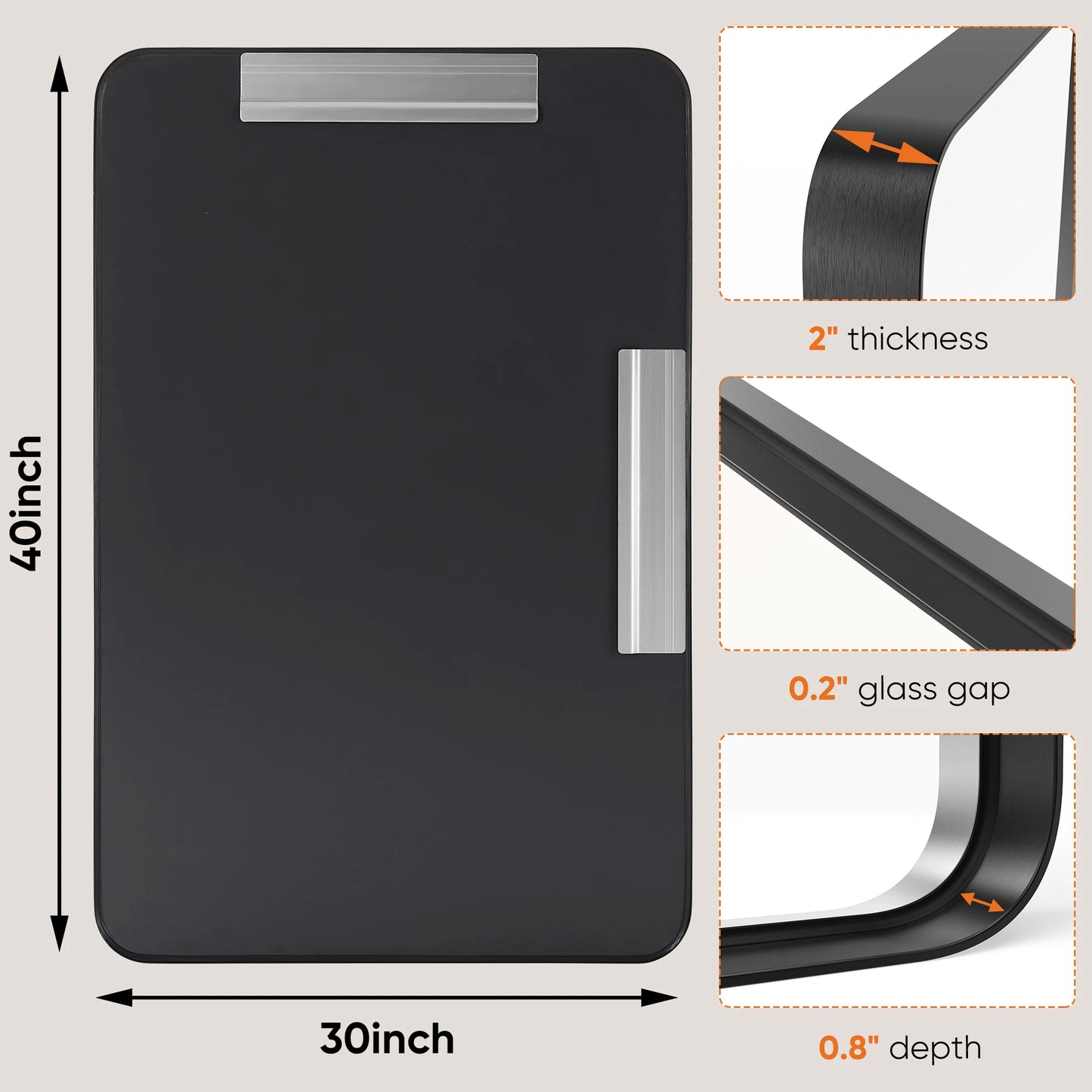 JHK Modern Matte Metal Framed Bathroom Mirror