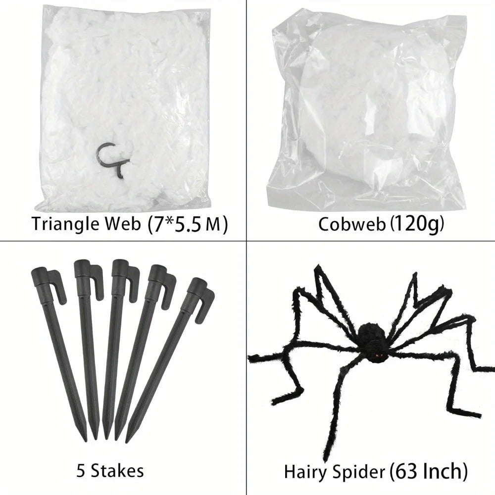 Giant Spider With Stretchy Web Halloween Outdoor Decoration