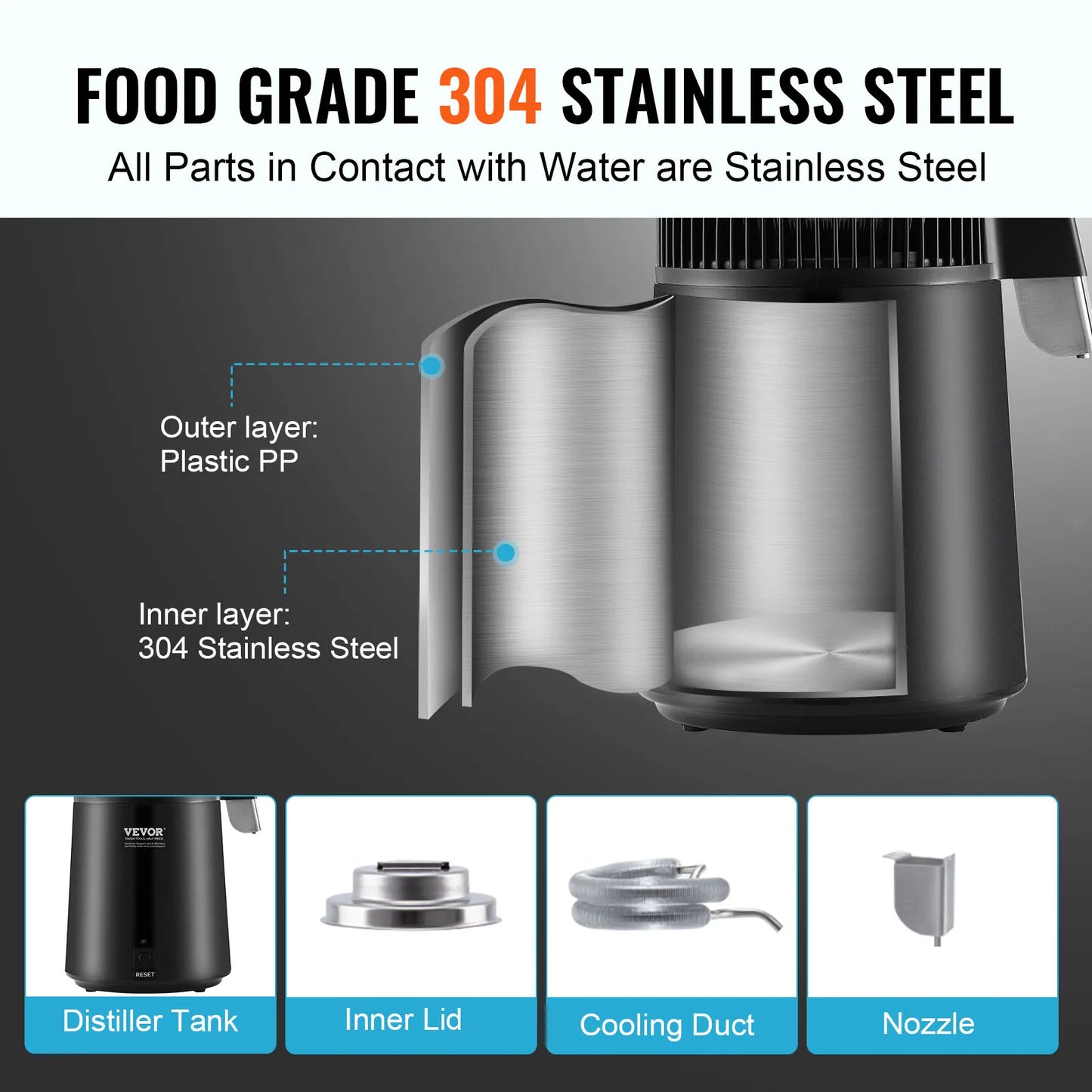 SucceBuy Countertop Stainless Steel Water Distiller With Purifier