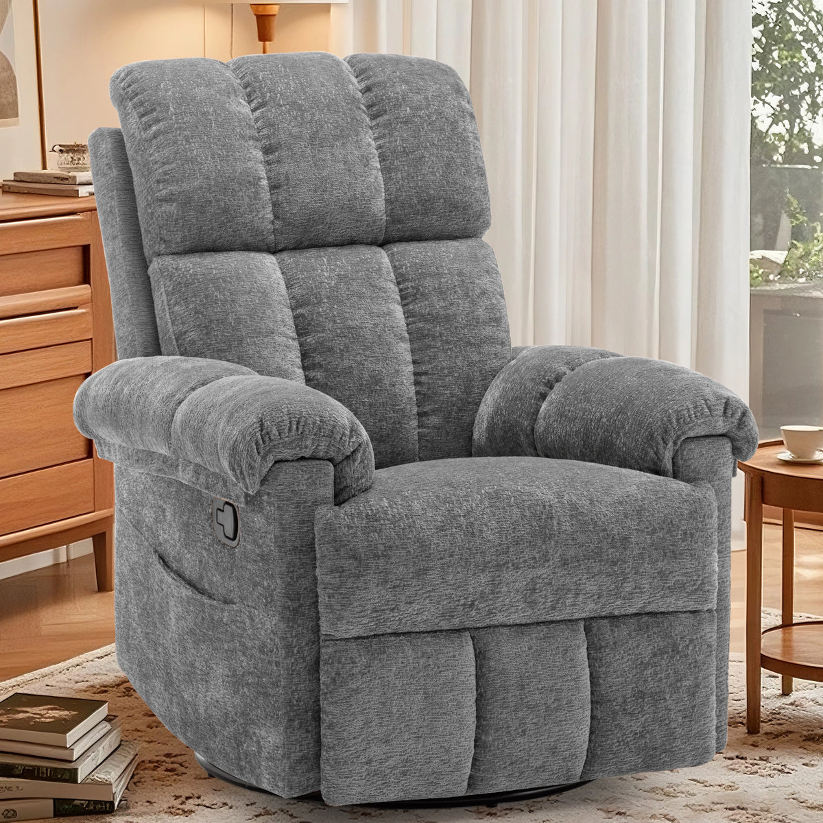 Korser Swivel Rocker Recliner Chair With Convenient Side Storage Pockets