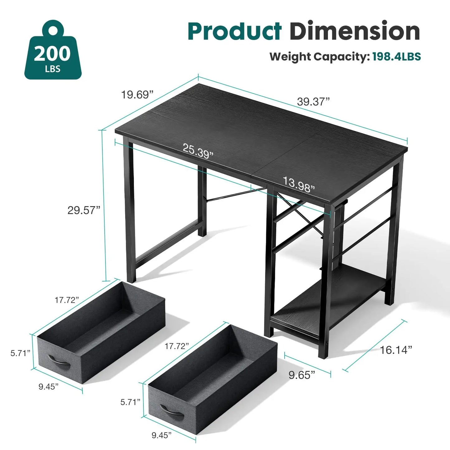 JHK Computer Desk With 2 Drawers For Office And Study