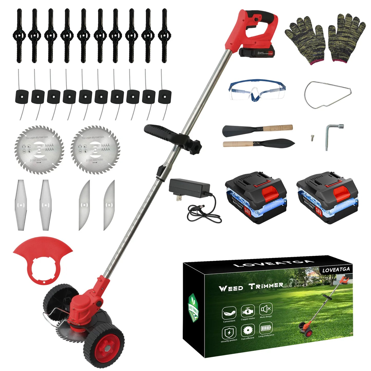 21V Cordless Grass Trimmer 3in1 With 2x2.0Ah Batteries And Charger