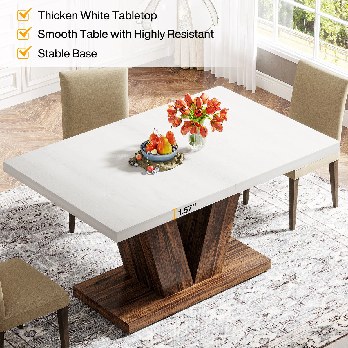 Tribesigns Wooden Farmhouse Dining Table With Heavy Duty Pedestal