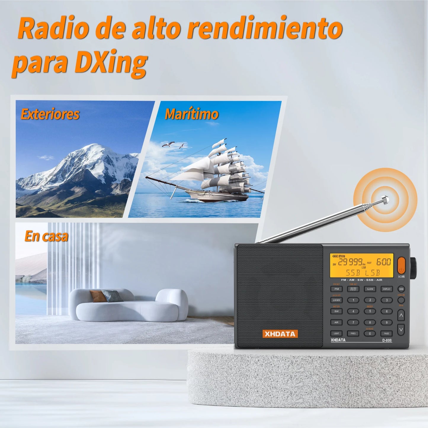 XHDATA D808 Multiband Radio Receiver AM FM SW SSB RDS
