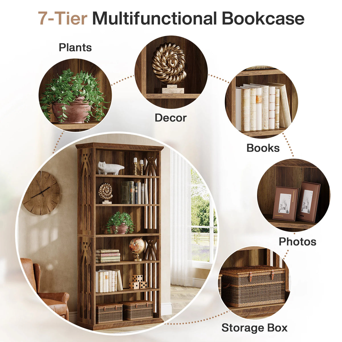 Tribesigns 6 Tier Wooden Bookcase Freestanding Living Room Shelf
