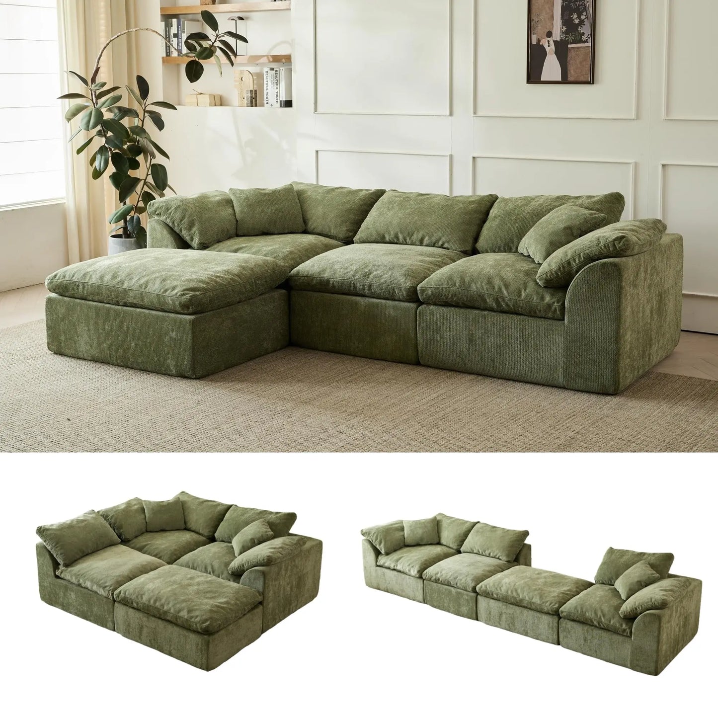 Yeflixvrau Cloud L Shaped 3 Seater Chenille Sofa Modular Sectional