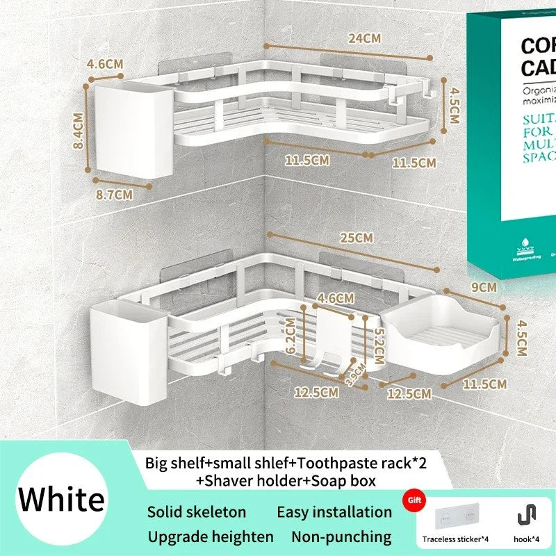 Double Layer Stainless Steel Corner Shelf No Drill Wall Mount