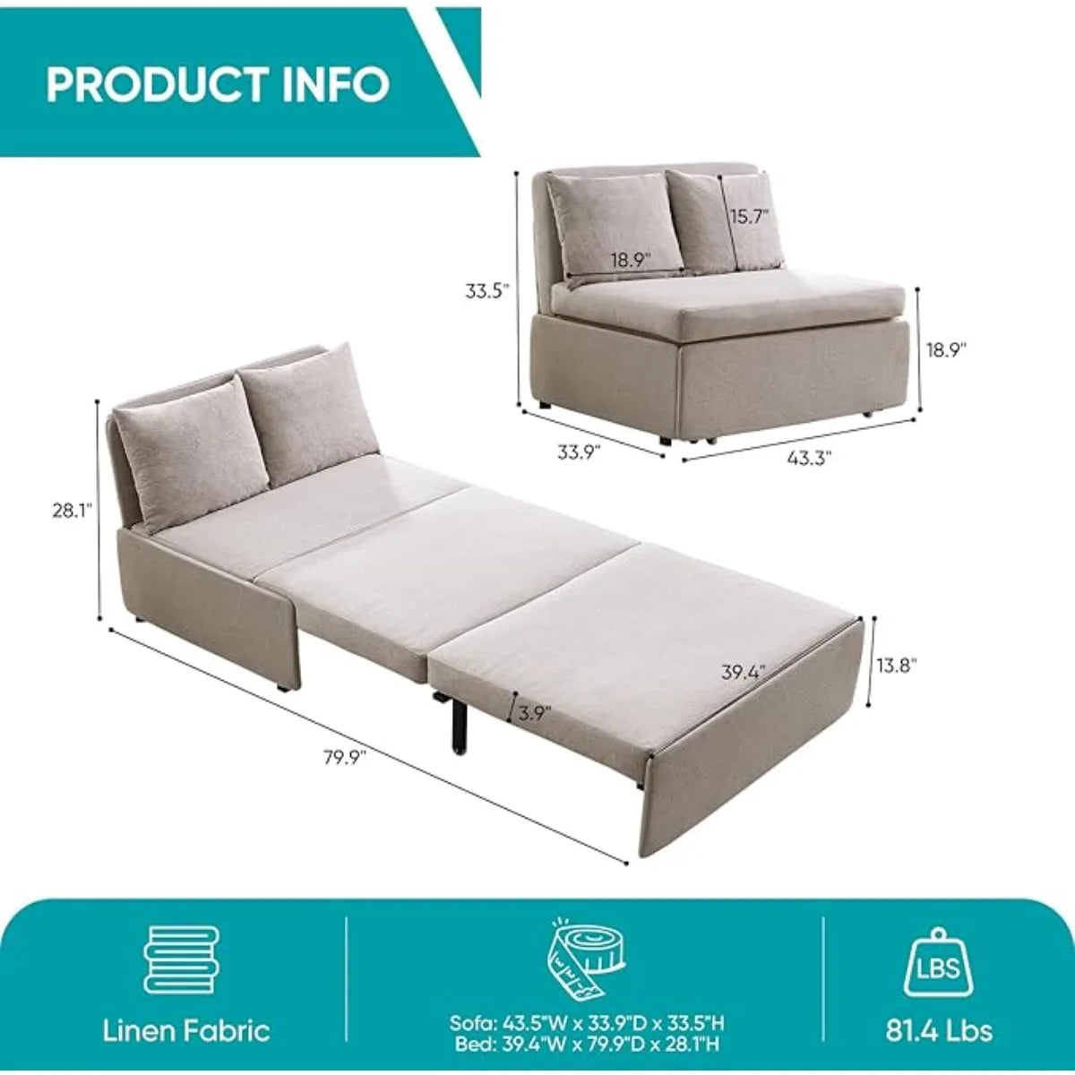 XIUWO 2-In-1 Convertible Sofa Bed Sleeper For Small Spaces