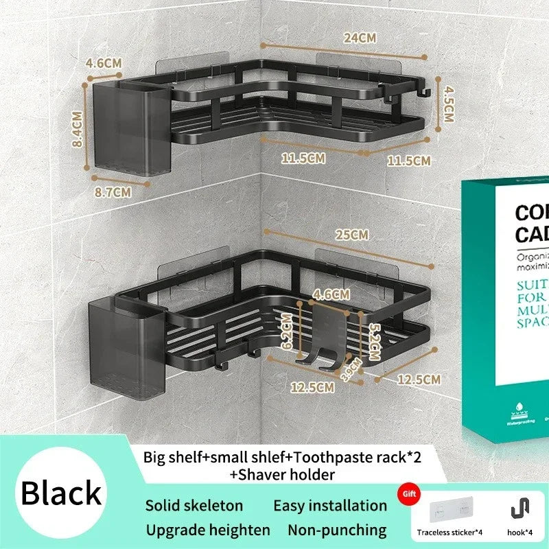 Double Layer Stainless Steel Corner Shelf No Drill Wall Mount