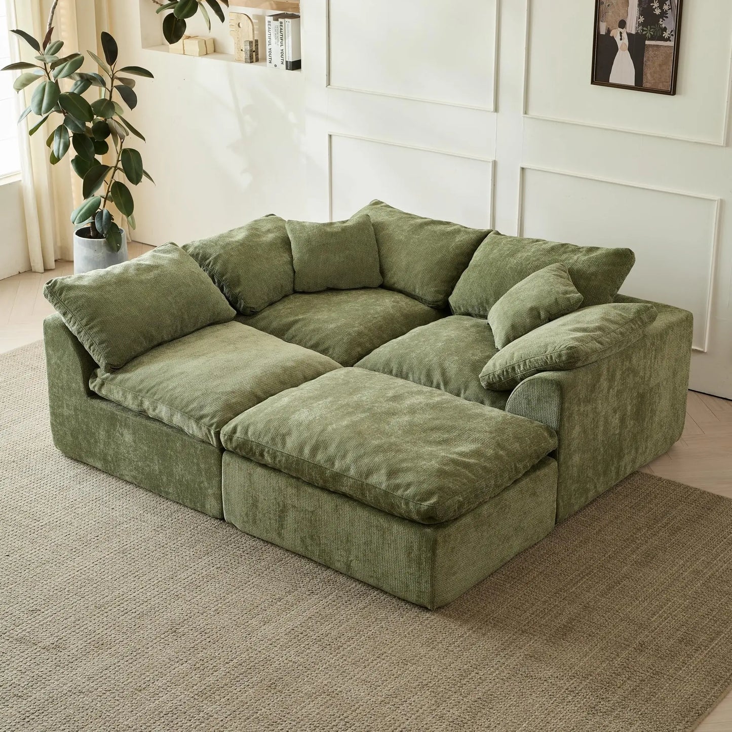 Yeflixvrau Cloud L Shaped 3 Seater Chenille Sofa Modular Sectional