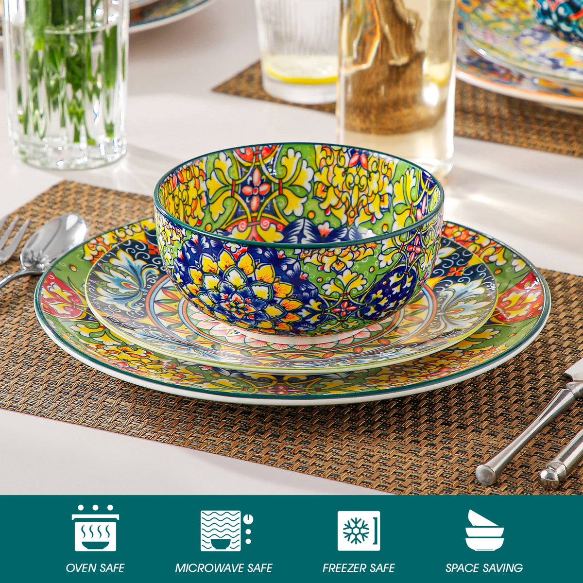 Malacasa Bohemian Floral Ceramic Cereal Bowl Set For Home