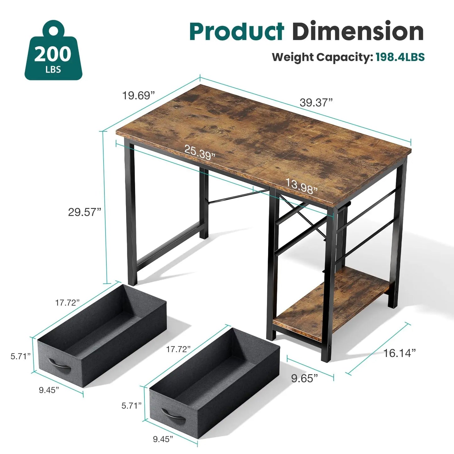 JHK Computer Desk With 2 Drawers For Office And Study