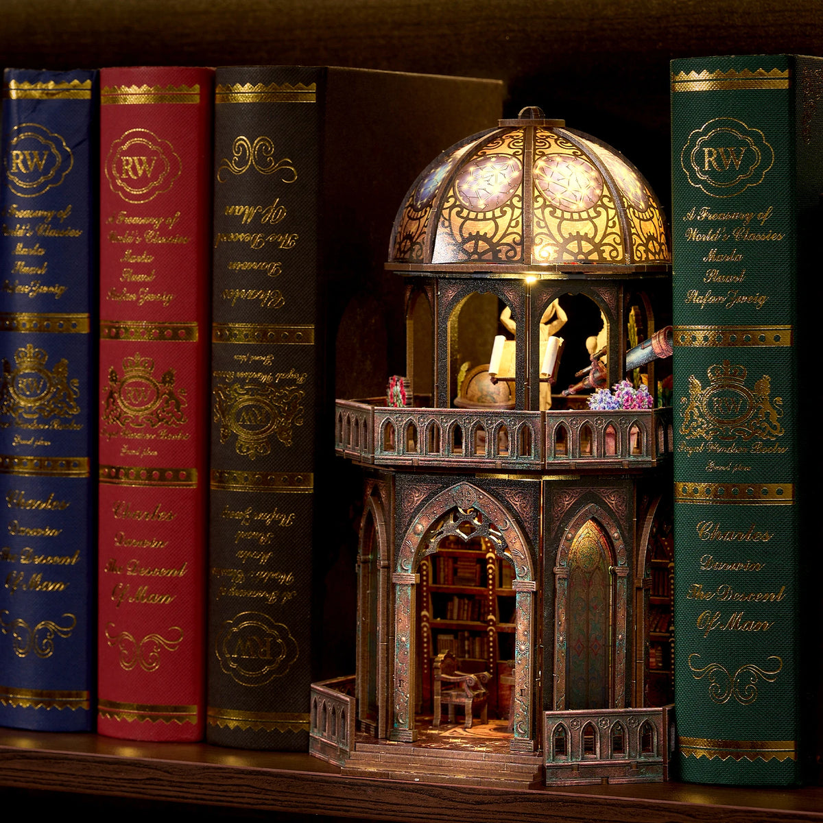 DIY Wooden Book Nook Kit, Observatory Bookshelf Decoration