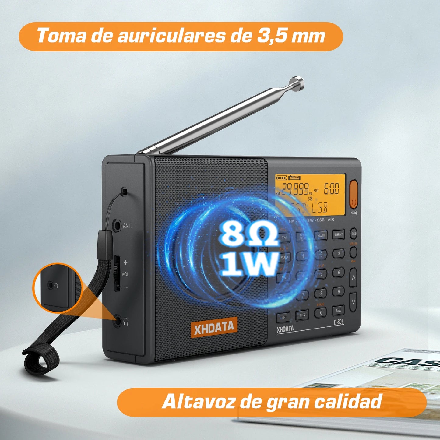 XHDATA D808 Multiband Radio Receiver AM FM SW SSB RDS