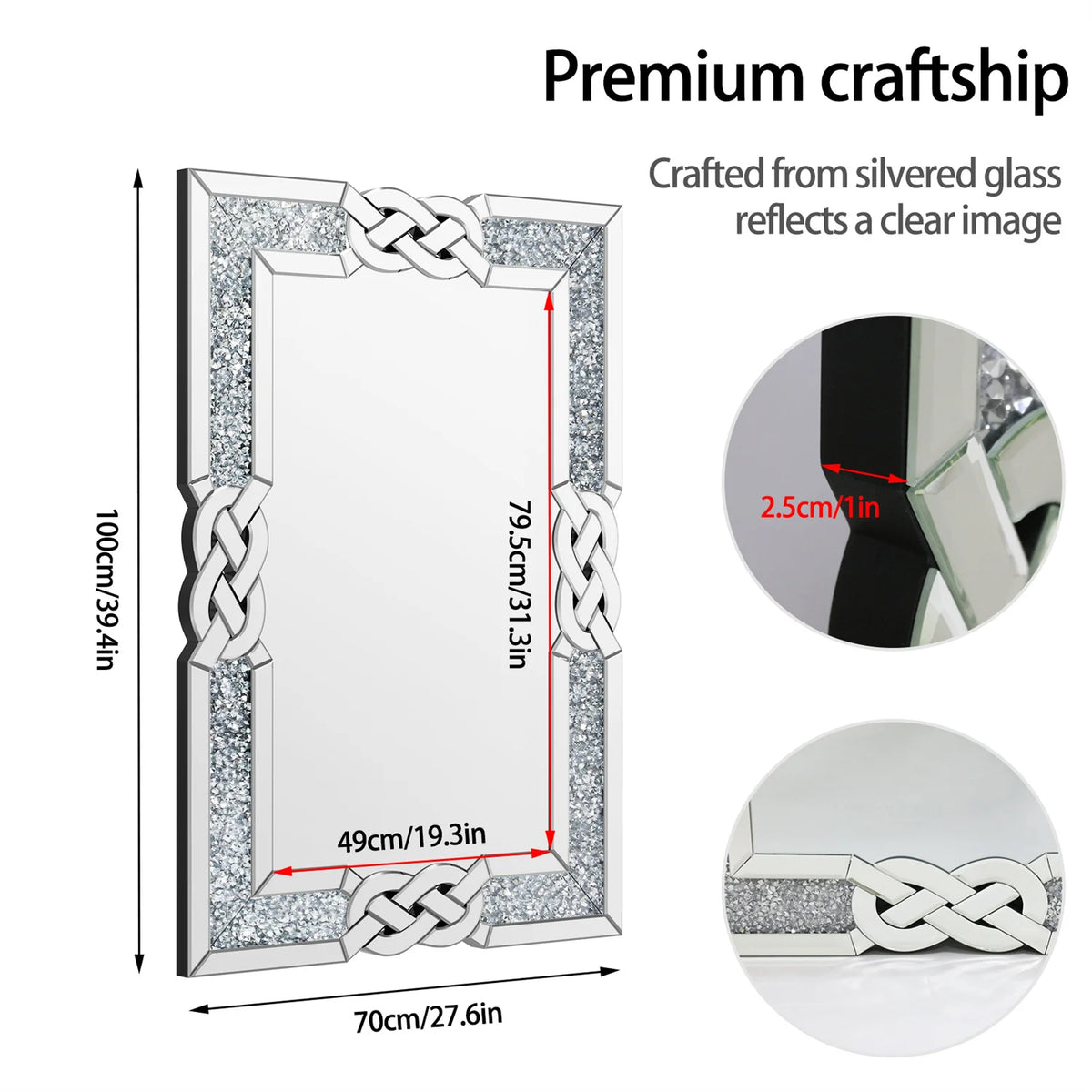 Luvodi Framed Crystal Wall Mirror For Elegant Home Decor Accent