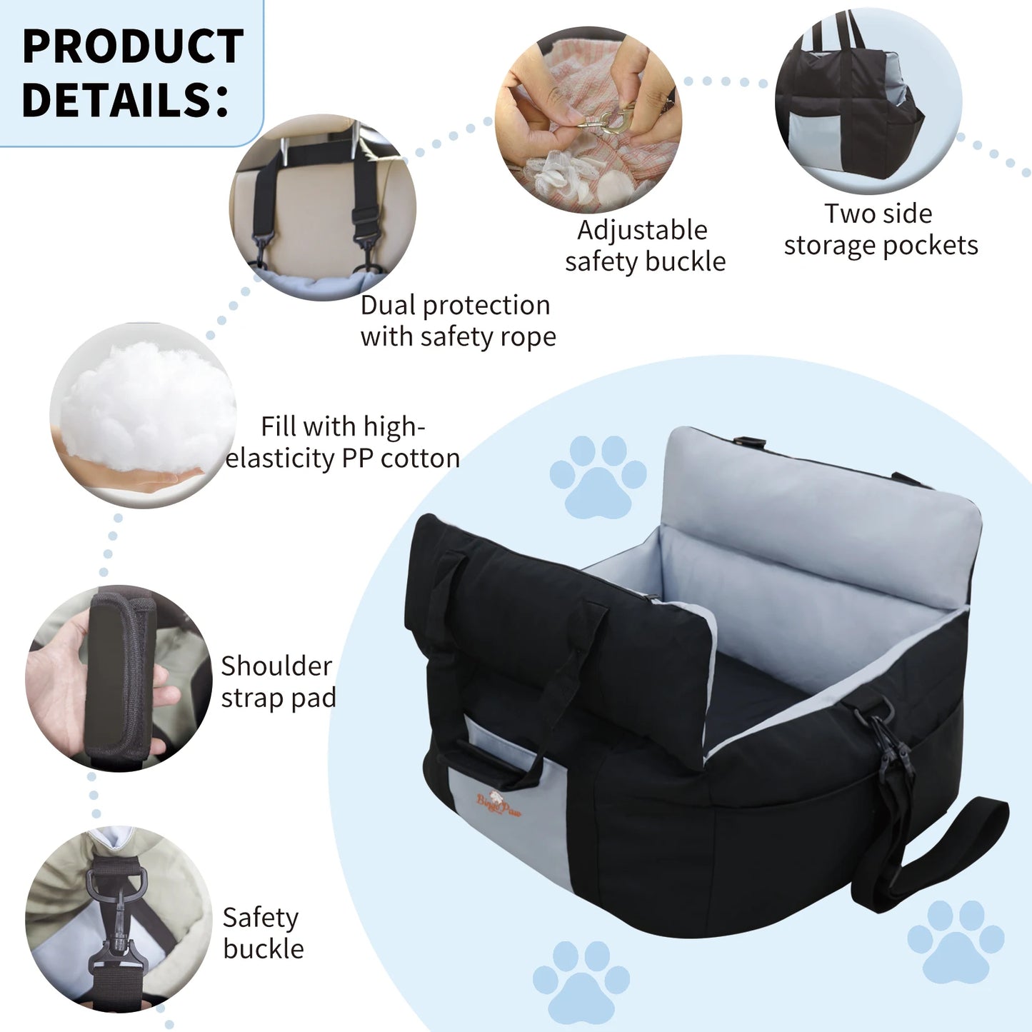 Borwart Portable Dog Booster Car Seat With Removable Cover