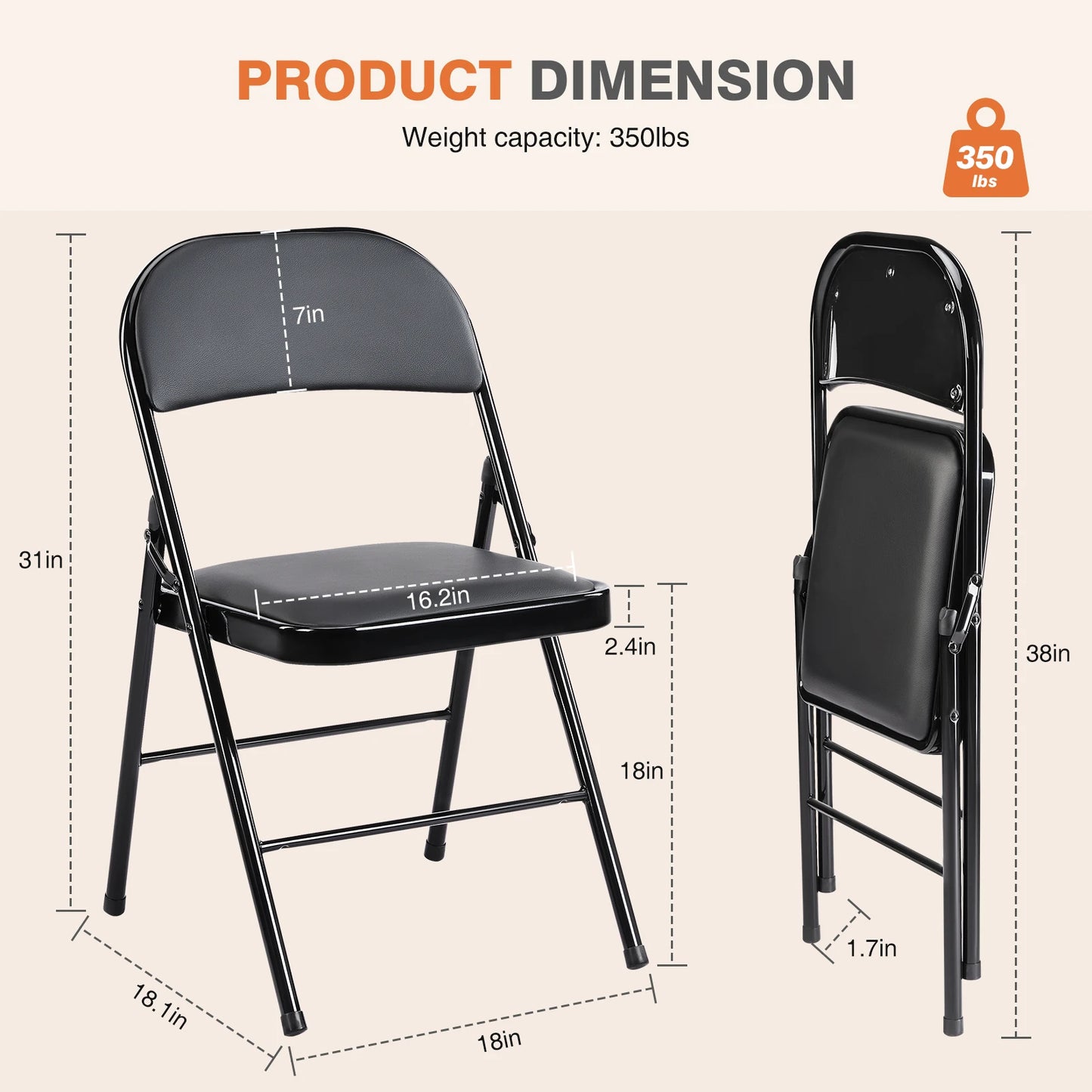JHK Leather Padded Folding Chair 4 Pack For Living Room
