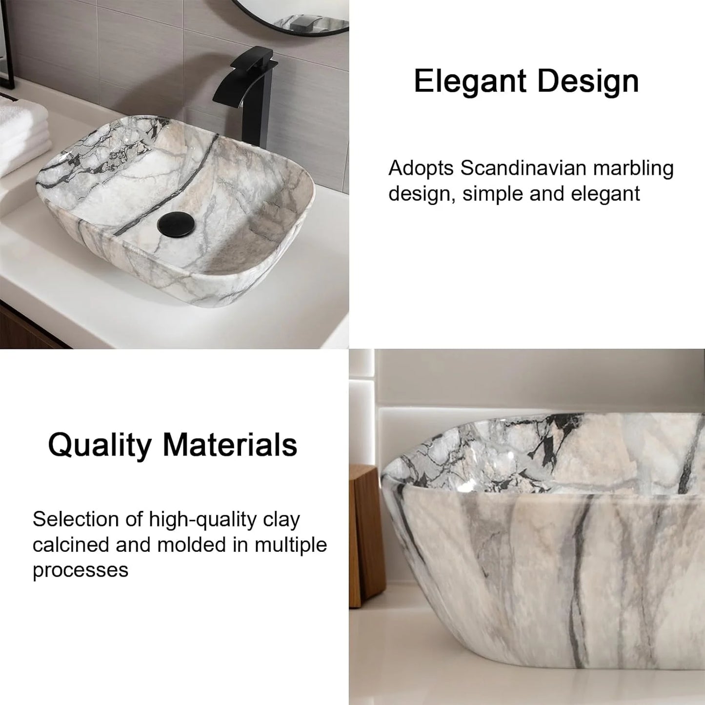 Torayvino Vessel Sink Set With Matte Black Faucet For Bathrooms
